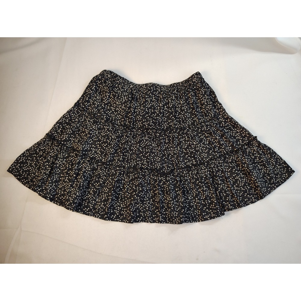 SO Black Ditsy Floral Ruffle Tiered Mini Skort Elastic Waist Summer‎ Boho XS